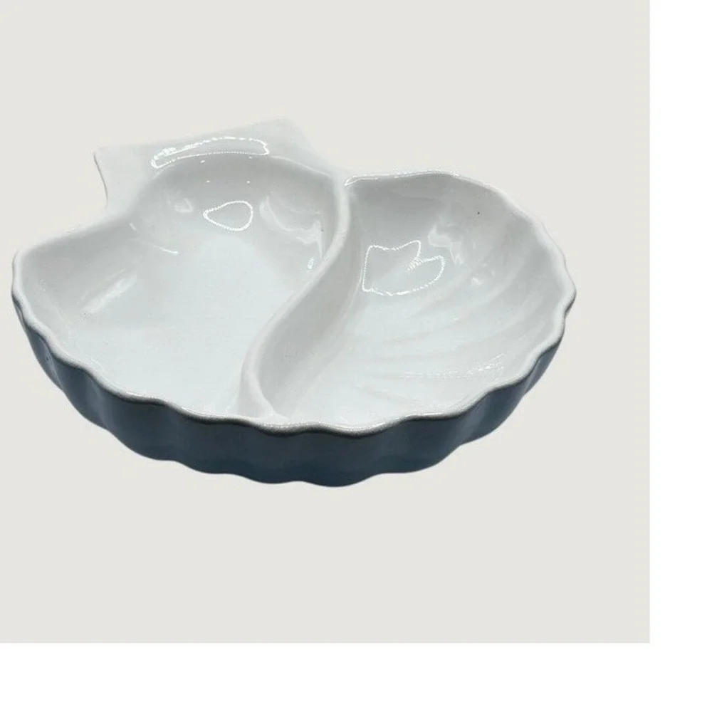 Appolia Divided Serving Dish Sky Blus Scalloped Shell Ceramic France